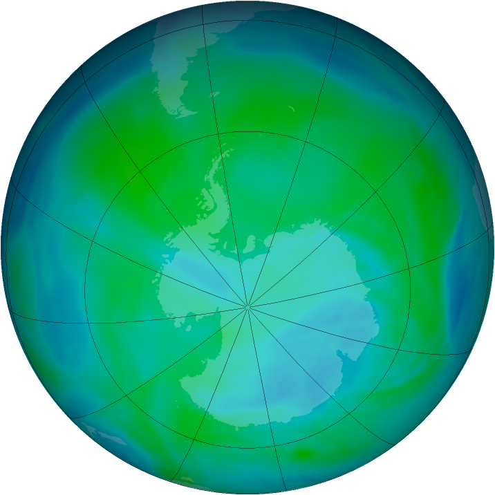Antarctic ozone map for 25 December 2006